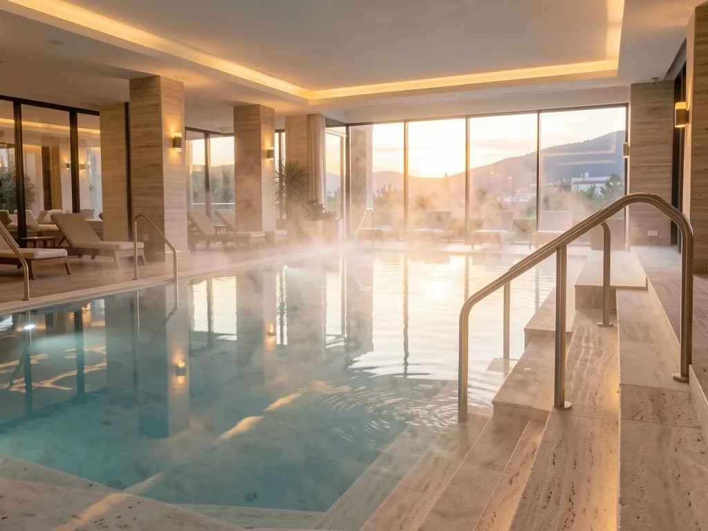 Termal kaynak sıcak su havuzu ve modern spa tesisi