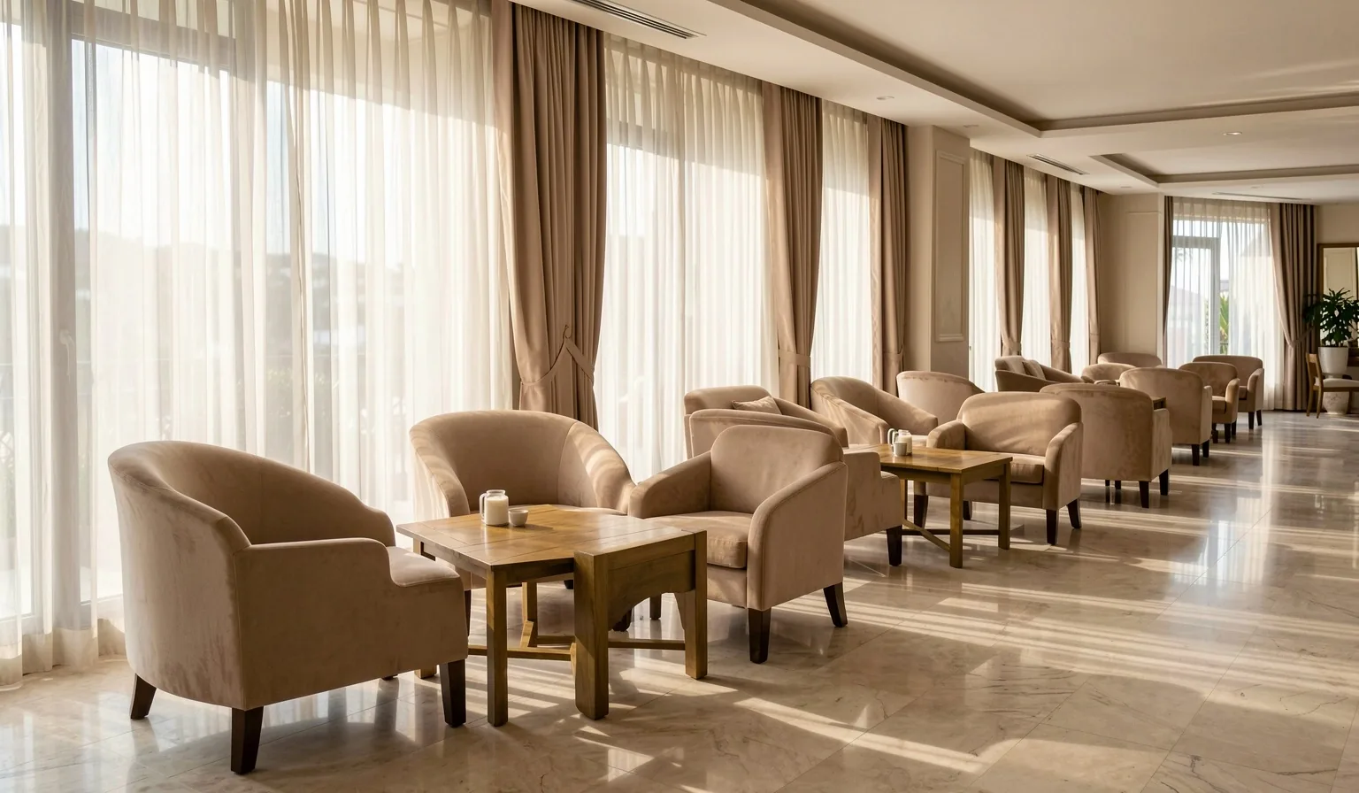 Sakin ve sessiz bir otel lobisi